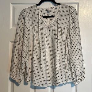 Long Sleeve Popover Top Off-white with Black Dots Size MEDIUM
